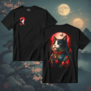 Playera con estampado de gato estilo oriental